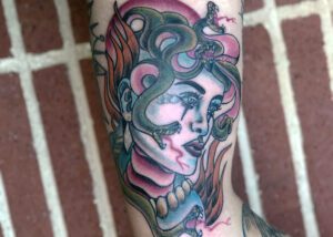 Color medusa head tattoo by Nicole Davy