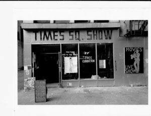 Times Square Show black and white photograph
