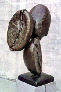 Christian Bell's bronze sculpture of three coffee beans