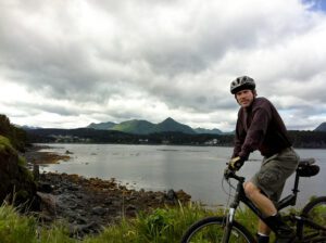 Christian Bell riding his bike in Kodiak Alaska
