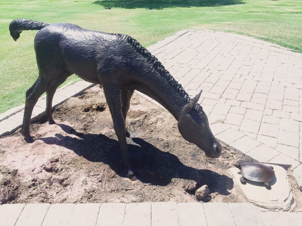 bronze pony and turtle repatina