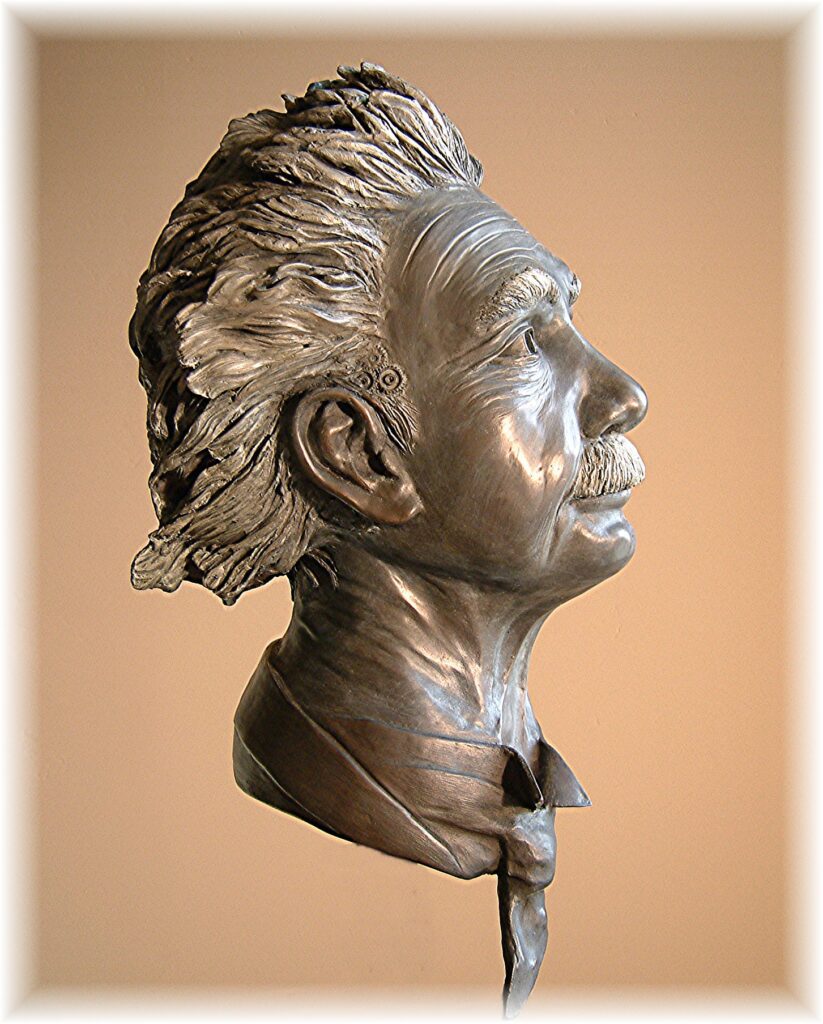 Bronze Einstein Bust with gears in hair