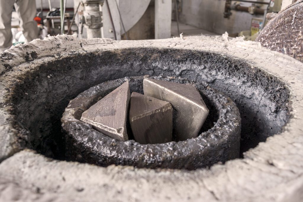 close up of a foundry crucible