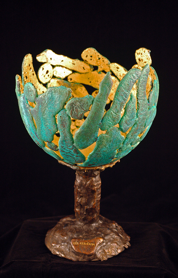 cast and fabricated copper and steel chalice sculpture