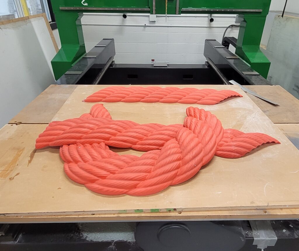 Sample rapid prototype of the rope texture and partial knot.